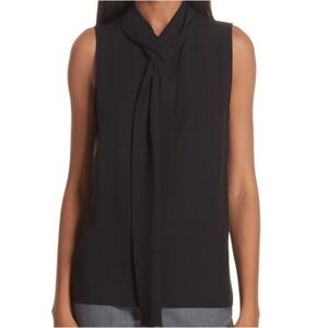 Theory draped tie shell classic black silk sleeveless blouse tank